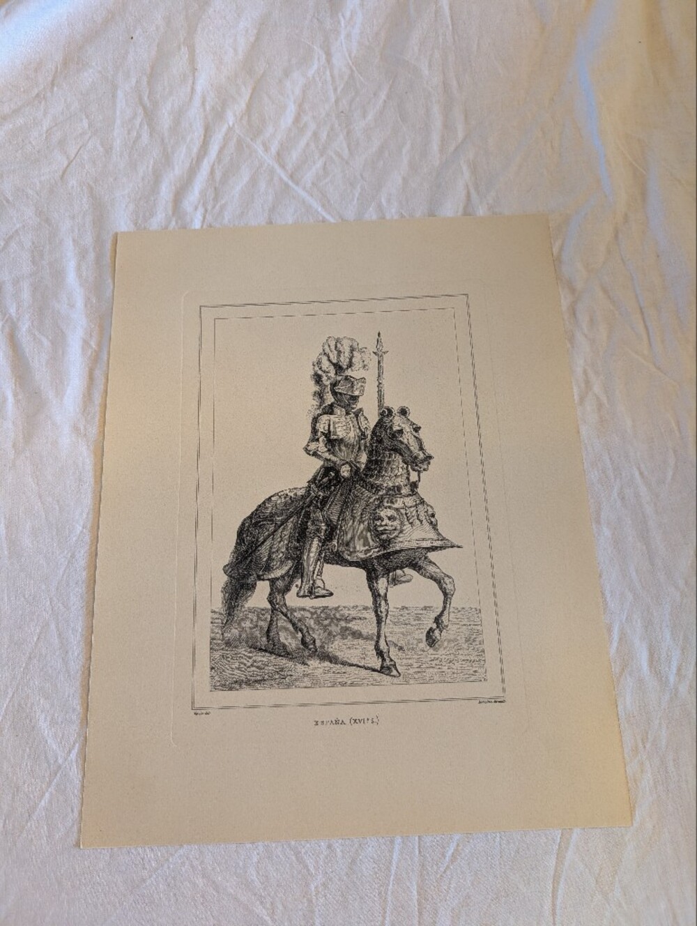 2/40$ Vintage Black and Cream Knight on Horseback Art Print